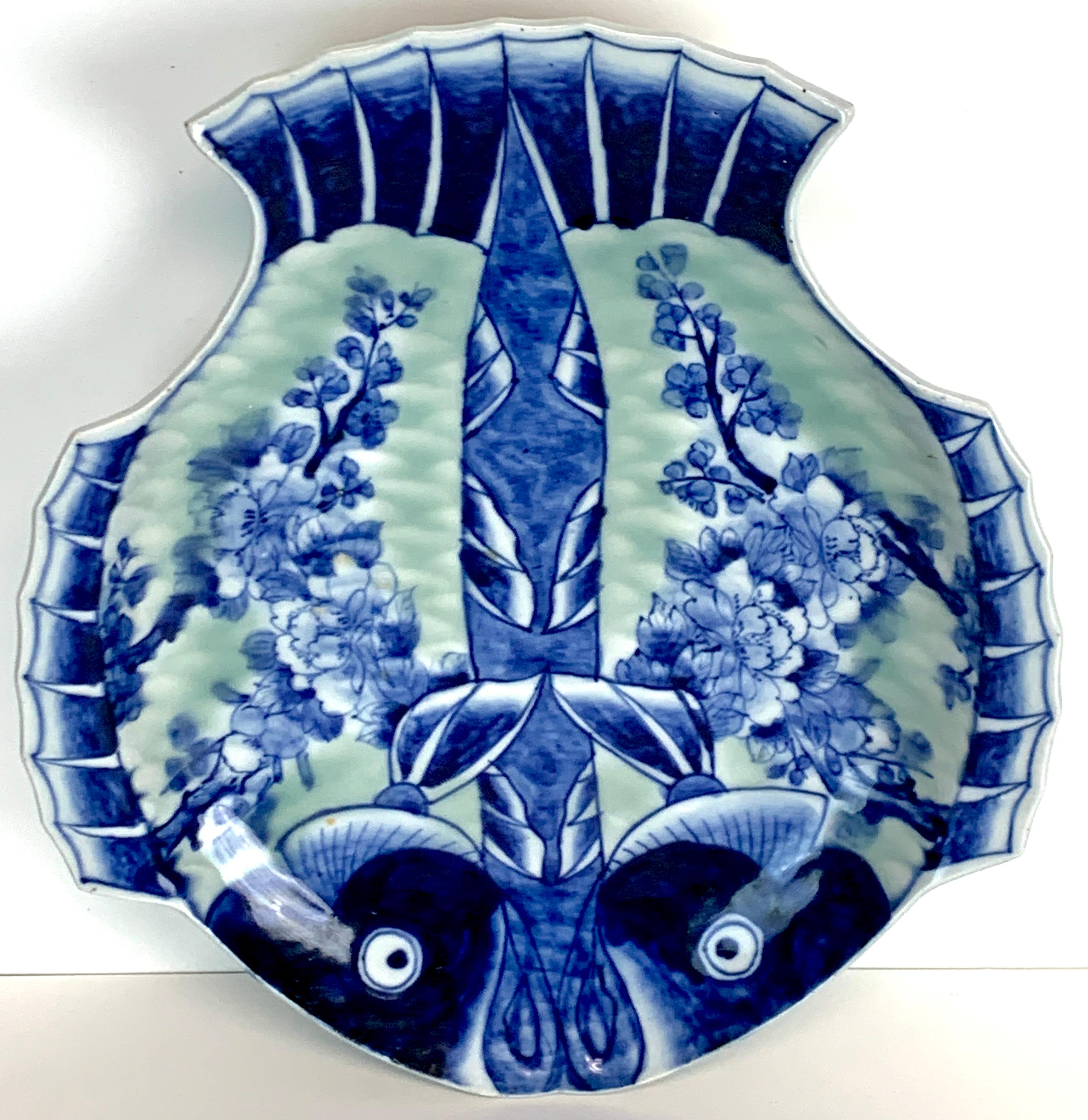 Porcelain Meiji Imari Celadon Fish Plate, by Fukagawa III