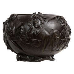 Jardinière giapponese Meiji in bronzo Gente giapponese su una barca, Genryusai Seiya Zo