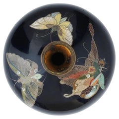 Antique Meiji Japanese Cloisonne Enamel Butterfly Vase Attributed to Hayashi Kodenji