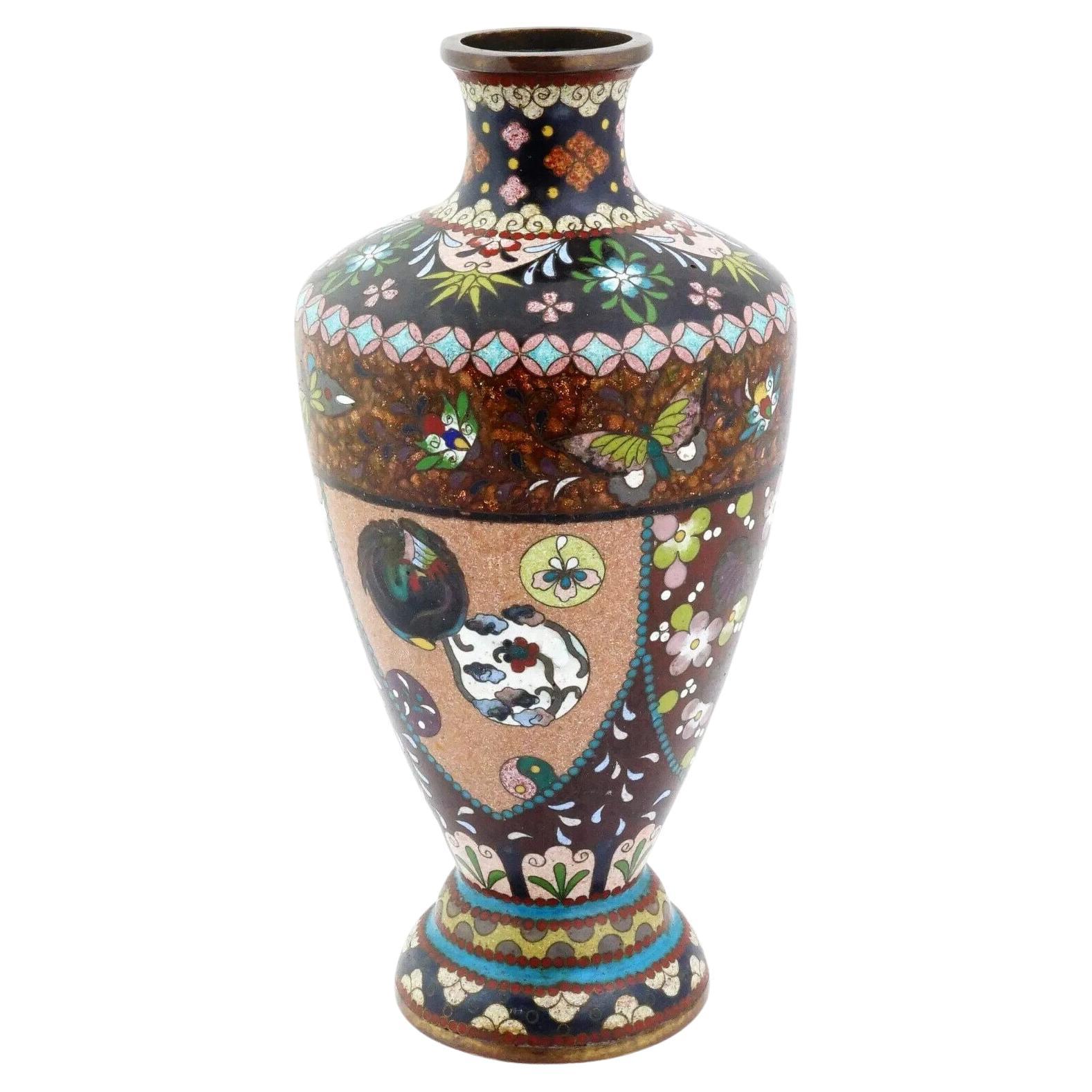 Meiji Japanese Cloisonne Enamel Medallions Design Vase