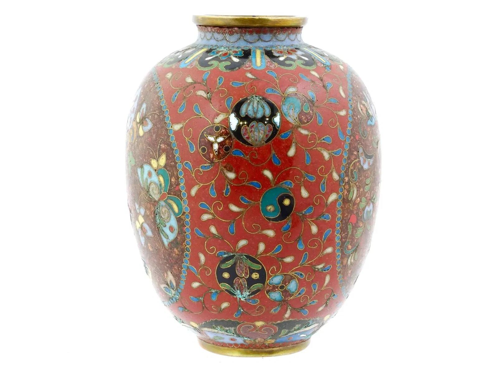 20th Century Meiji Japanese Cloisonne Goldstone Enamel Butterfly Vase For Sale