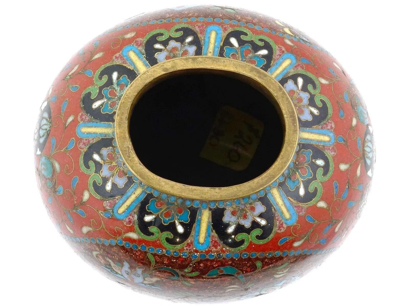 Copper Meiji Japanese Cloisonne Goldstone Enamel Butterfly Vase For Sale