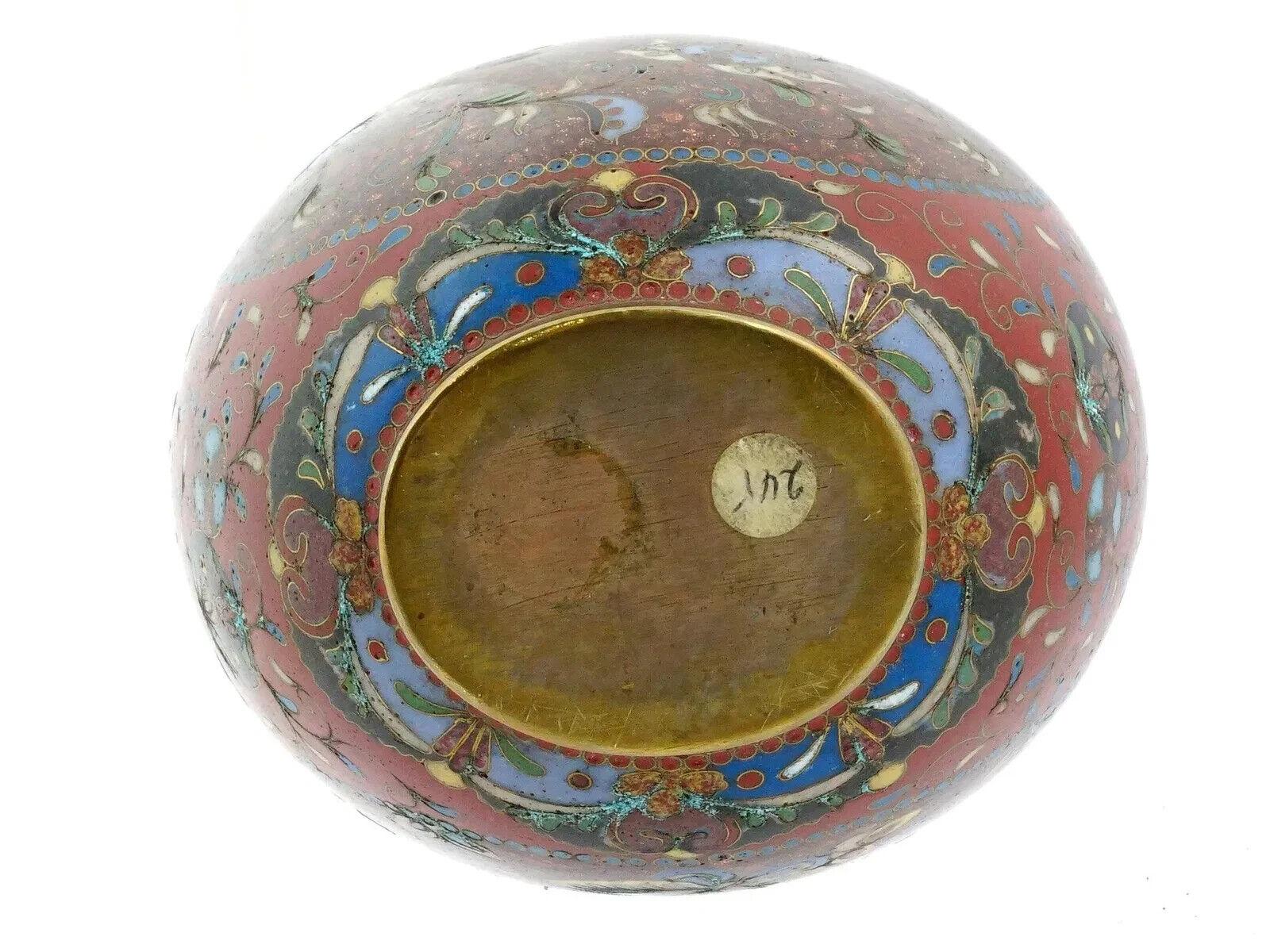 Meiji Japanese Cloisonne Goldstone Enamel Butterfly Vase For Sale 1