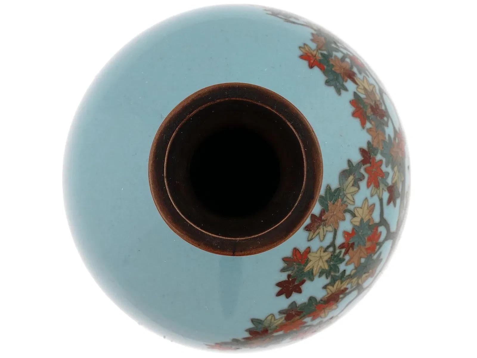 19th Century Meiji Japanese Cloisonne Turquoise Enamel Japanese Garden Vase Silver Wire For Sale