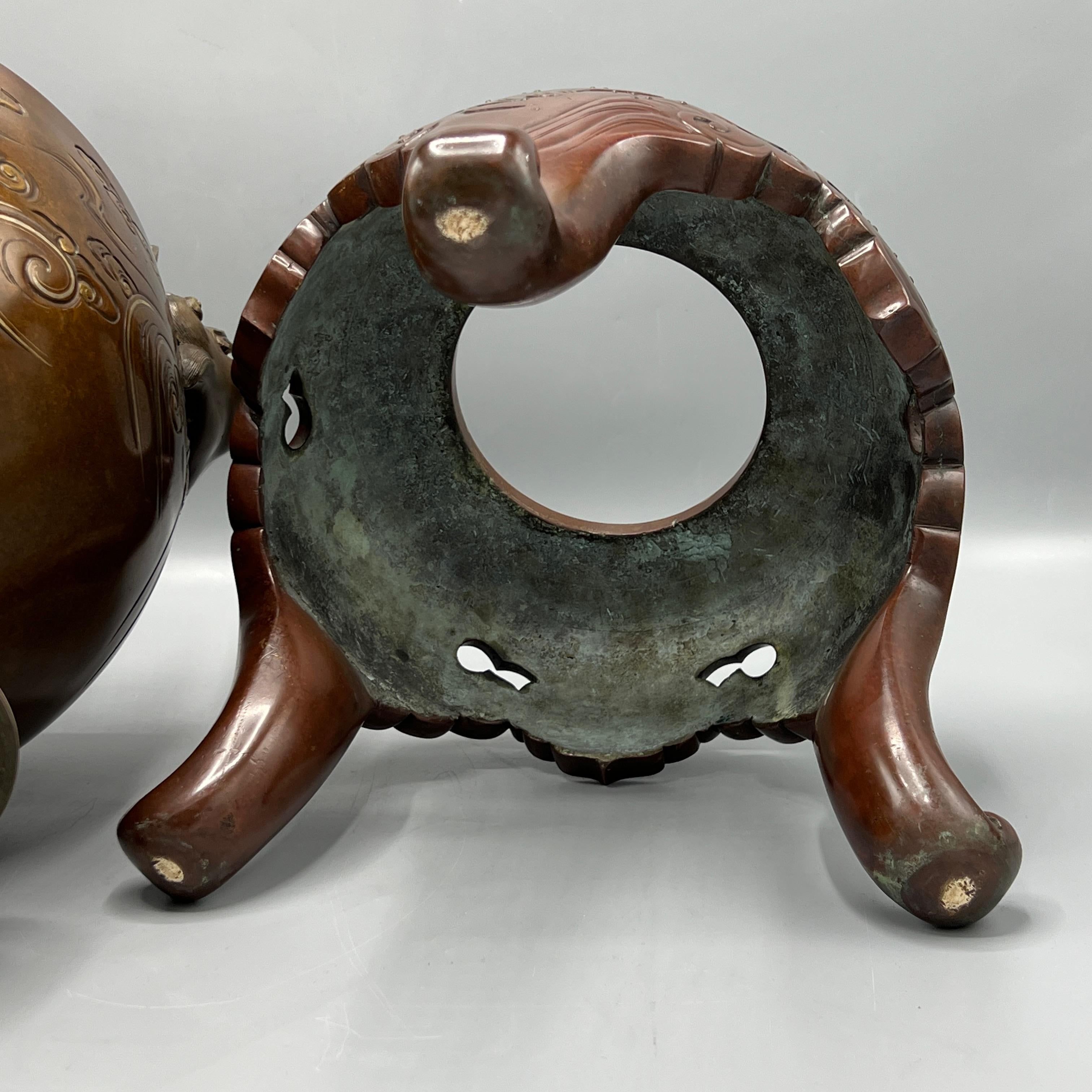 Meiji Japanese Gilt and Inlaid Patinated Bronze Censer Koro Incense Burner 8