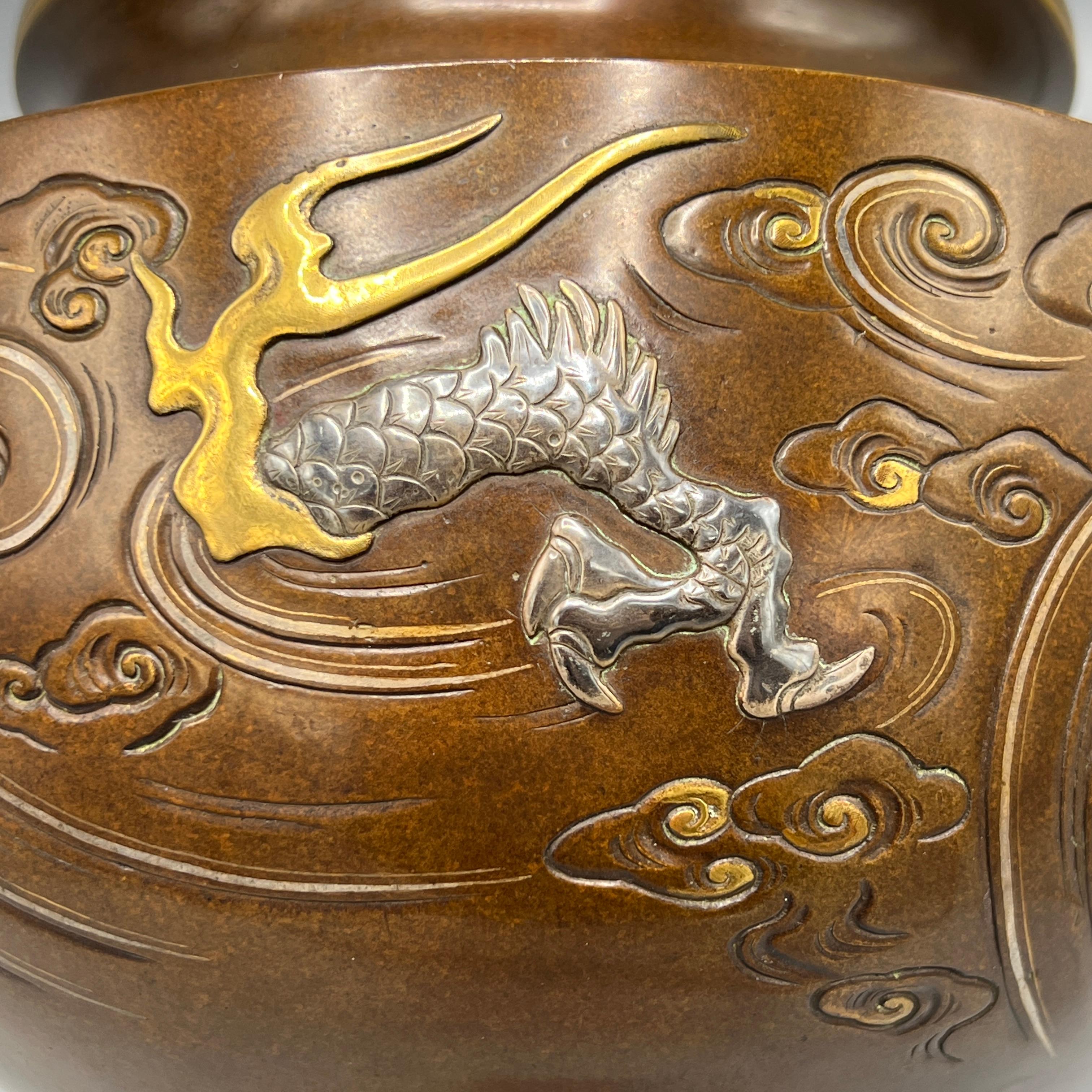 Meiji Japanese Gilt and Inlaid Patinated Bronze Censer Koro Incense Burner 9