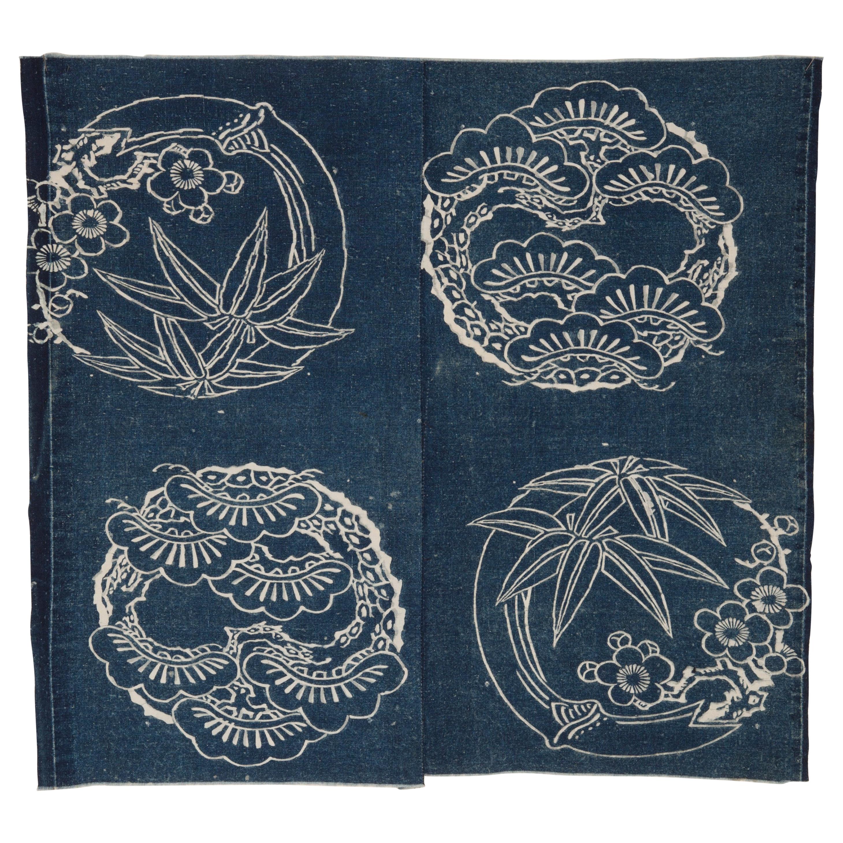 Pannello di tessuto per futon Meiji giapponese tinto con indaco Katazome in vendita