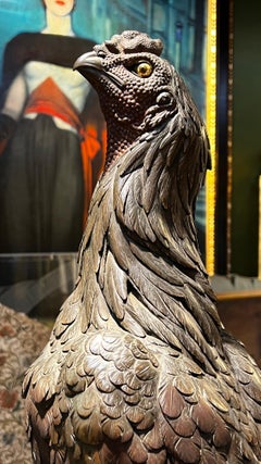 Meiji Japanese Large Bronze Game Cock Sculpture