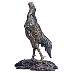 Antique Meiji Japanese Large Bronze Game Cock Sculpture