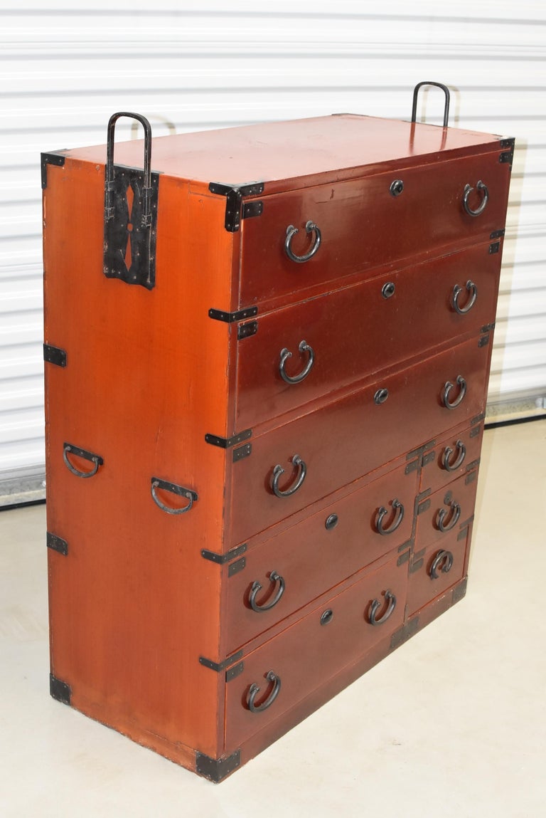 Meiji Japanese Tansu Chest, EightDrawer with Black Iron Hardware and