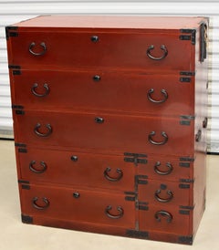 Meiji Japanese Tansu Chest, Eight-Drawer with Black Iron Hardware and Key