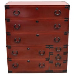 Meiji Japanese Tansu Chest, Eight-Drawer with Black Iron Hardware and Key