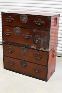 Meiji Japanese Tansu Two-Tier Chest, Crane Turtle Hardware