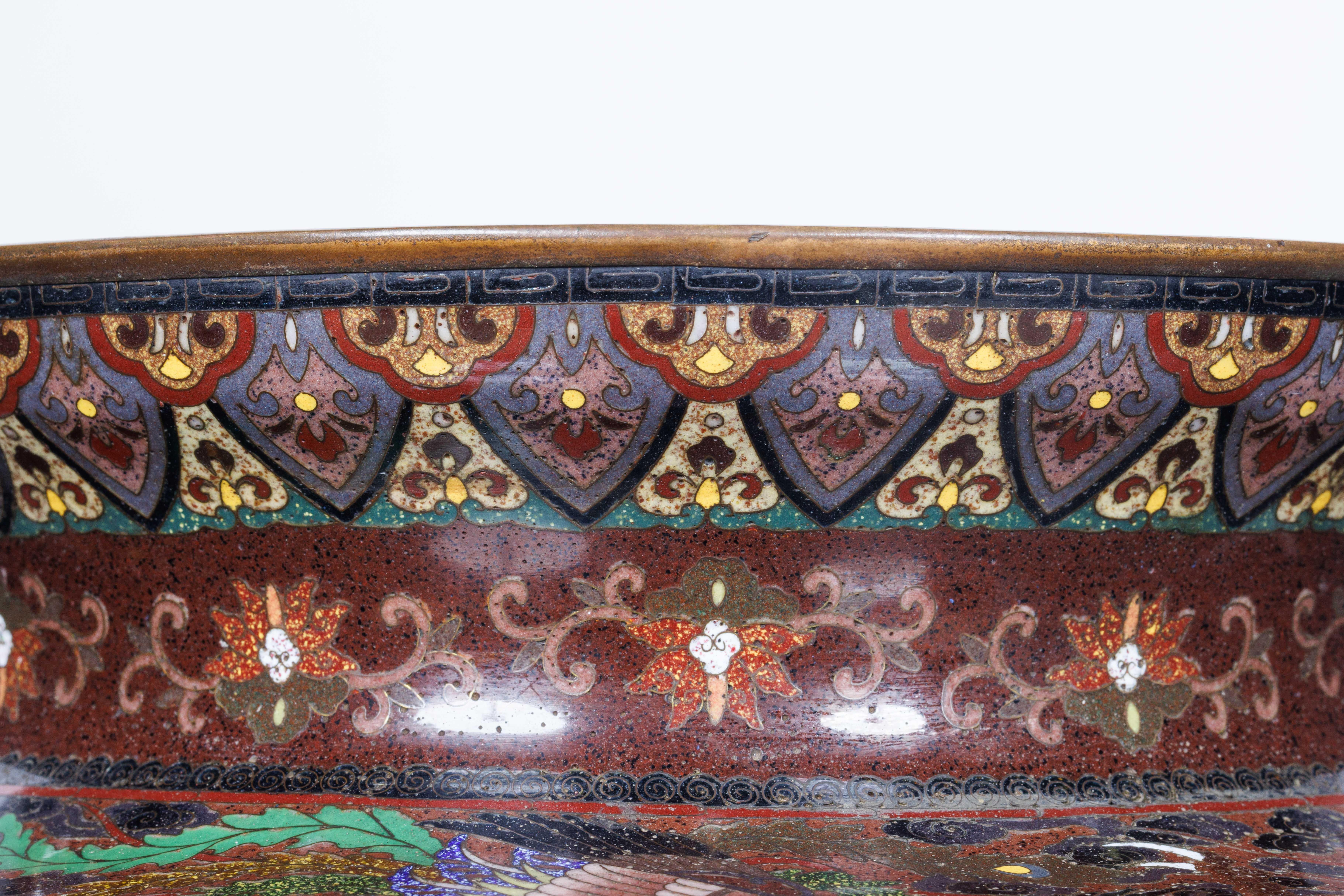 19th Century Meiji Masterpiece by Ando Jubei: A Maroon Cloisonné Vase with Dragons & Phoenix For Sale