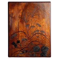 Meiji Natural Wood and Black Lacquer Autumn Grass Suzuribako