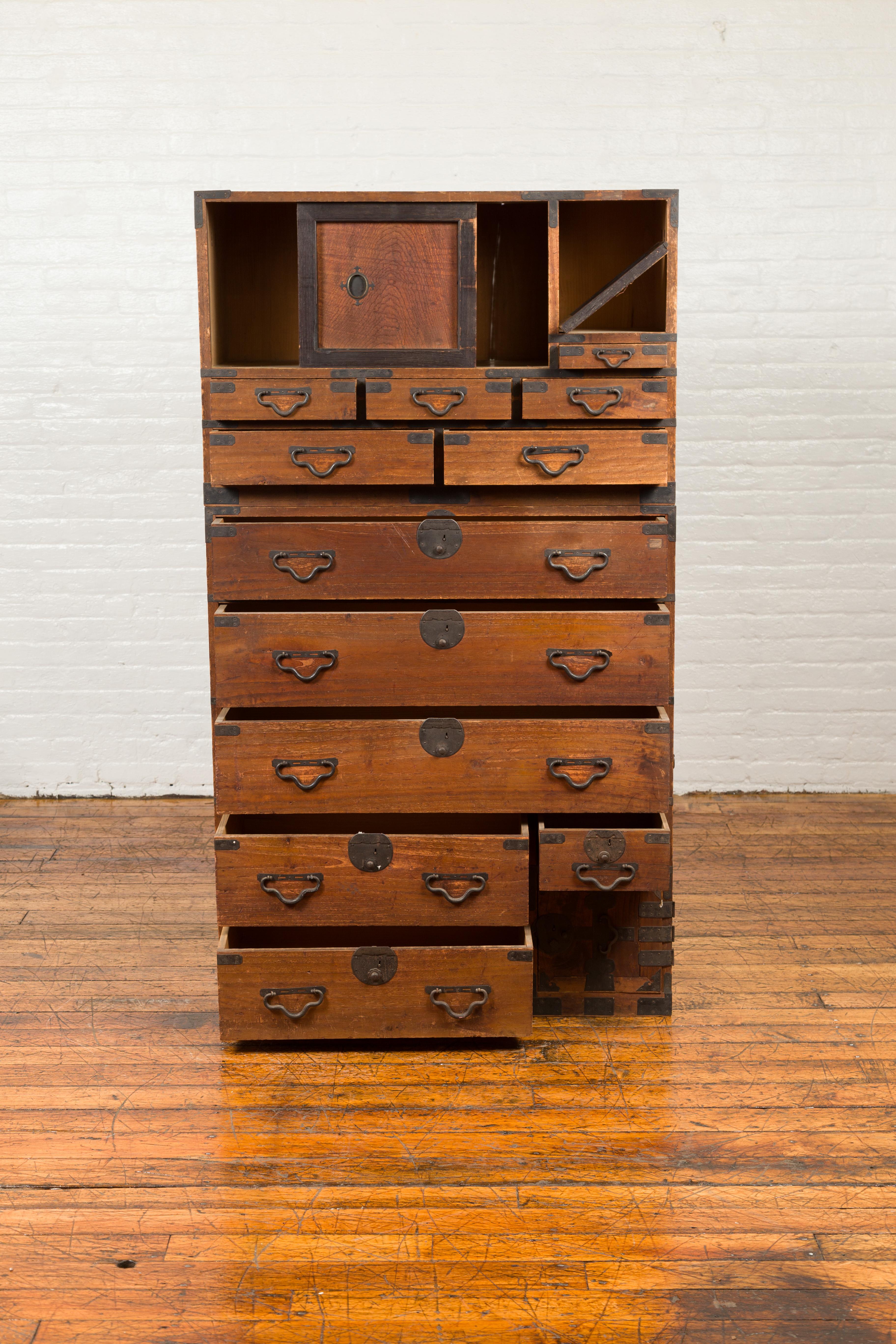 Meiji Period 19th Century Japanese Tansu Chest with Sliding Panels and Drawers 4