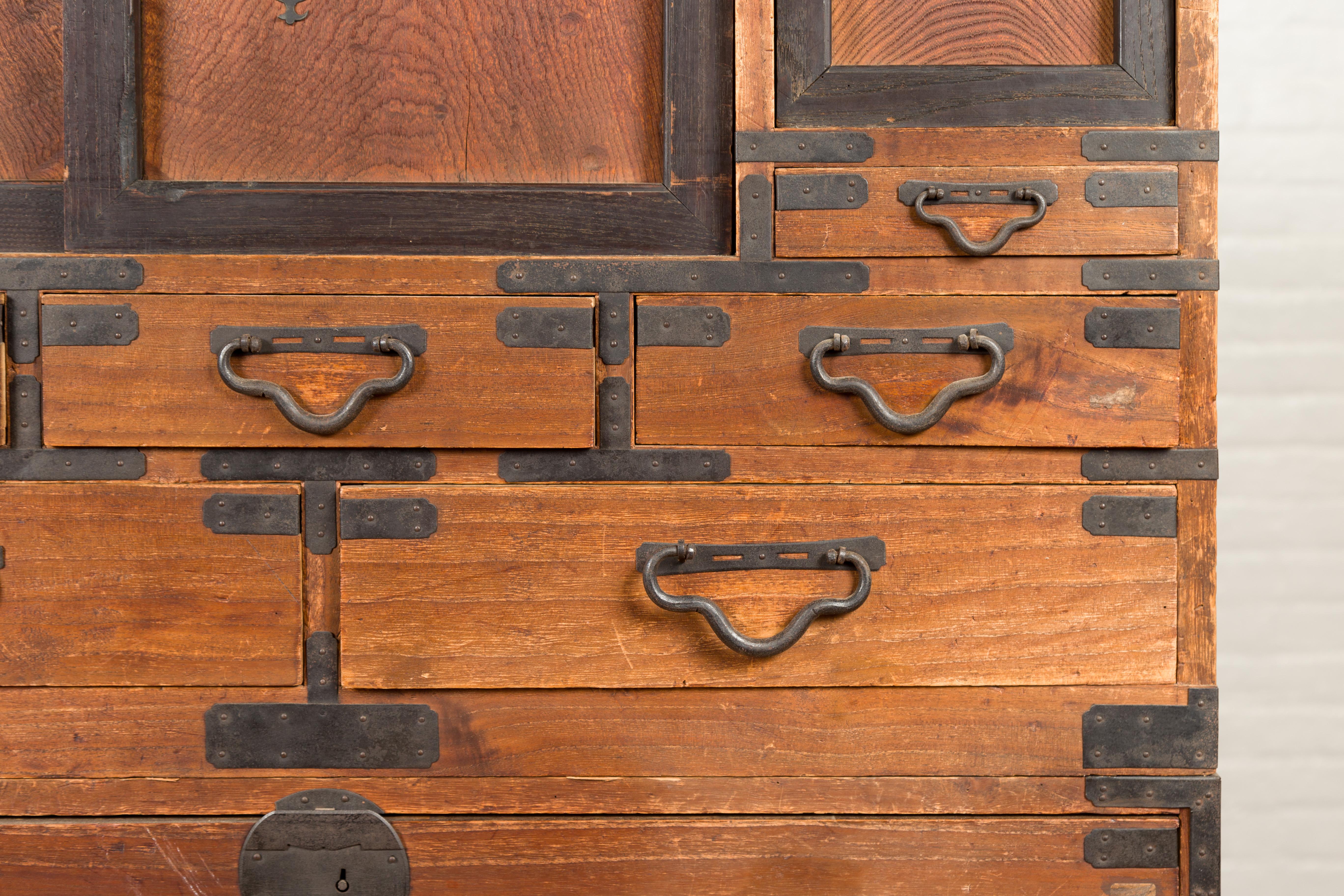 Meiji Period 19th Century Japanese Tansu Chest with Sliding Panels and Drawers 1