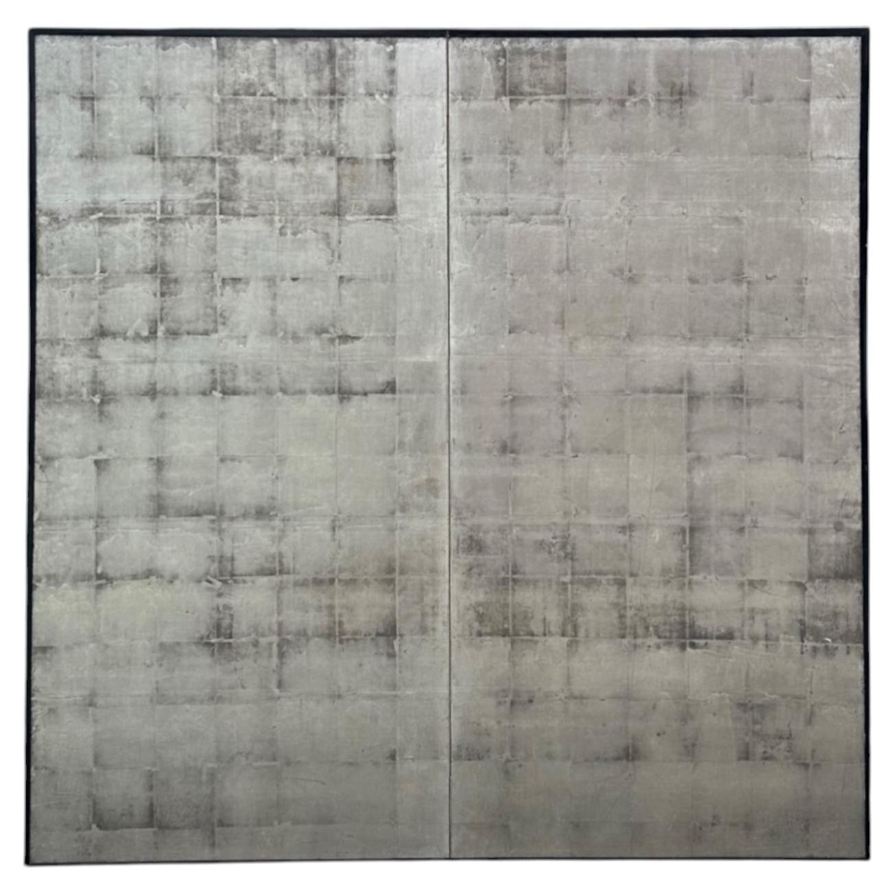 Meiji Periode 2-Panel Silber Blatt Bildschirm: Oxidierte Patina