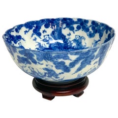 Meiji Period Blue and White Imari Scalloped Bowl with Stand