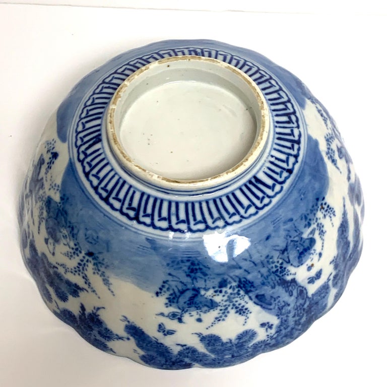 Meiji Period Blue and White Imari Scalloped Bowl with Stand at 1stDibs