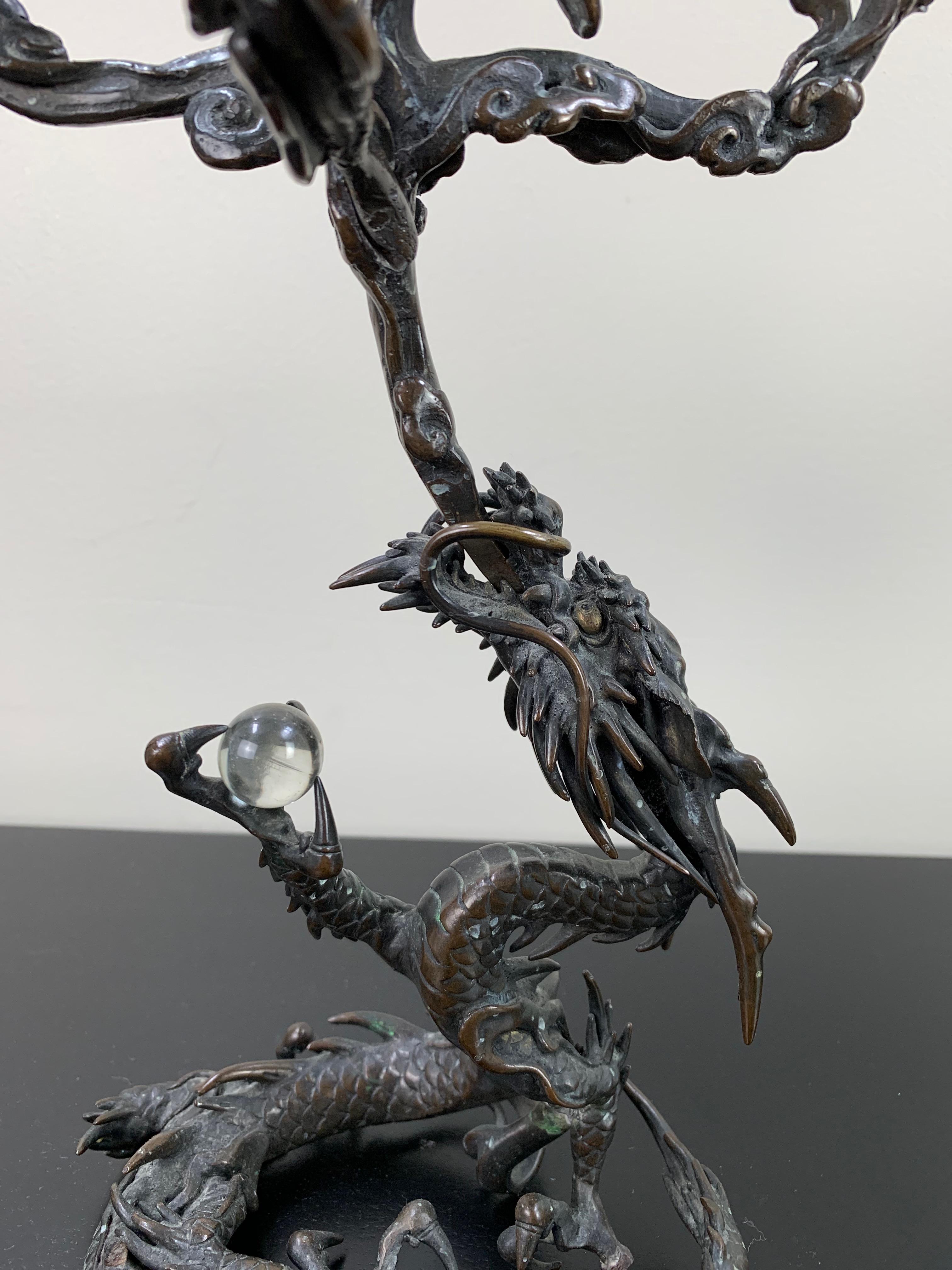 Meiji Period Bronze Dragon Form Candelabrum a Pair For Sale 7