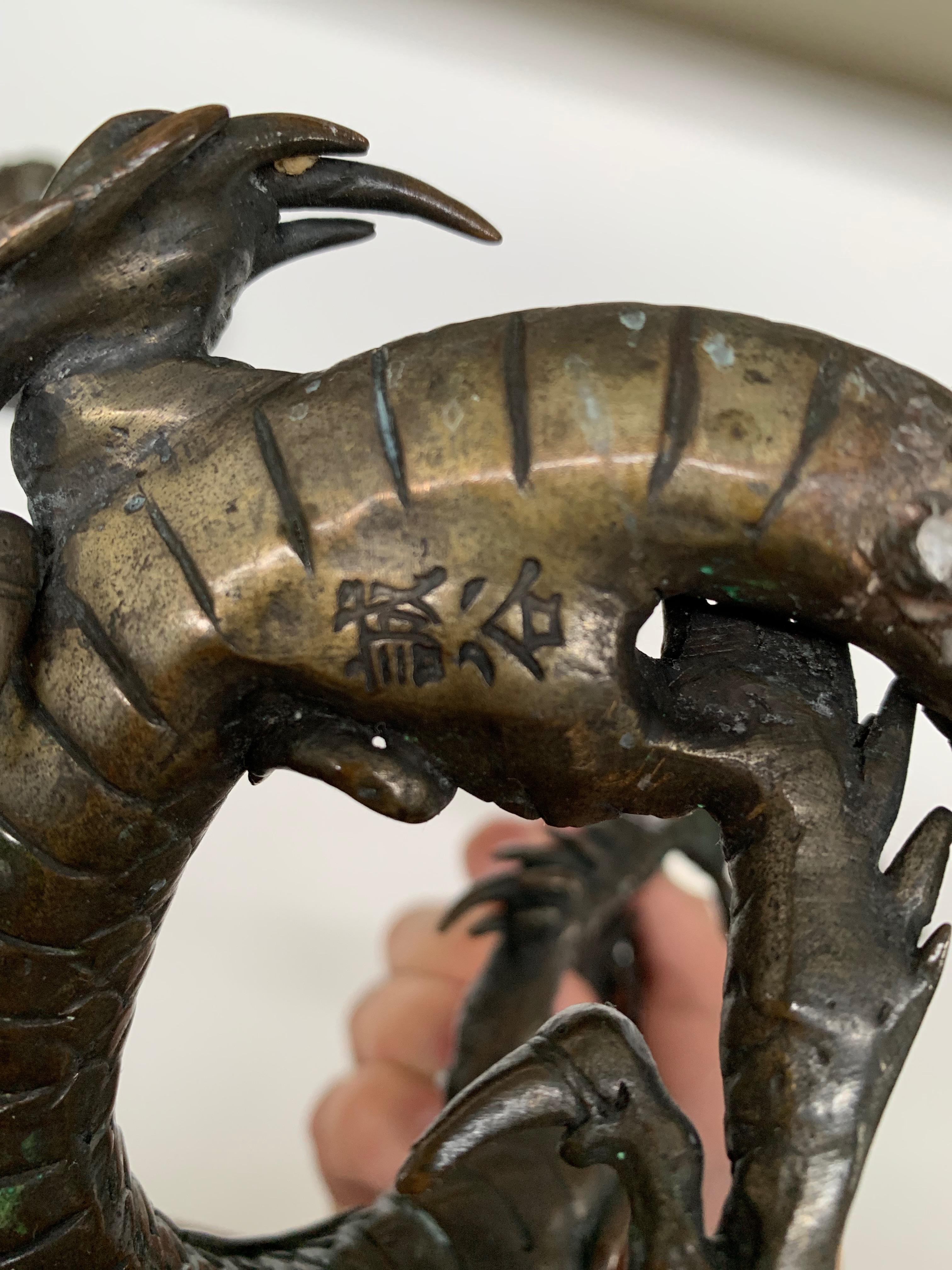 Meiji Period Bronze Dragon Form Candelabrum a Pair For Sale 8