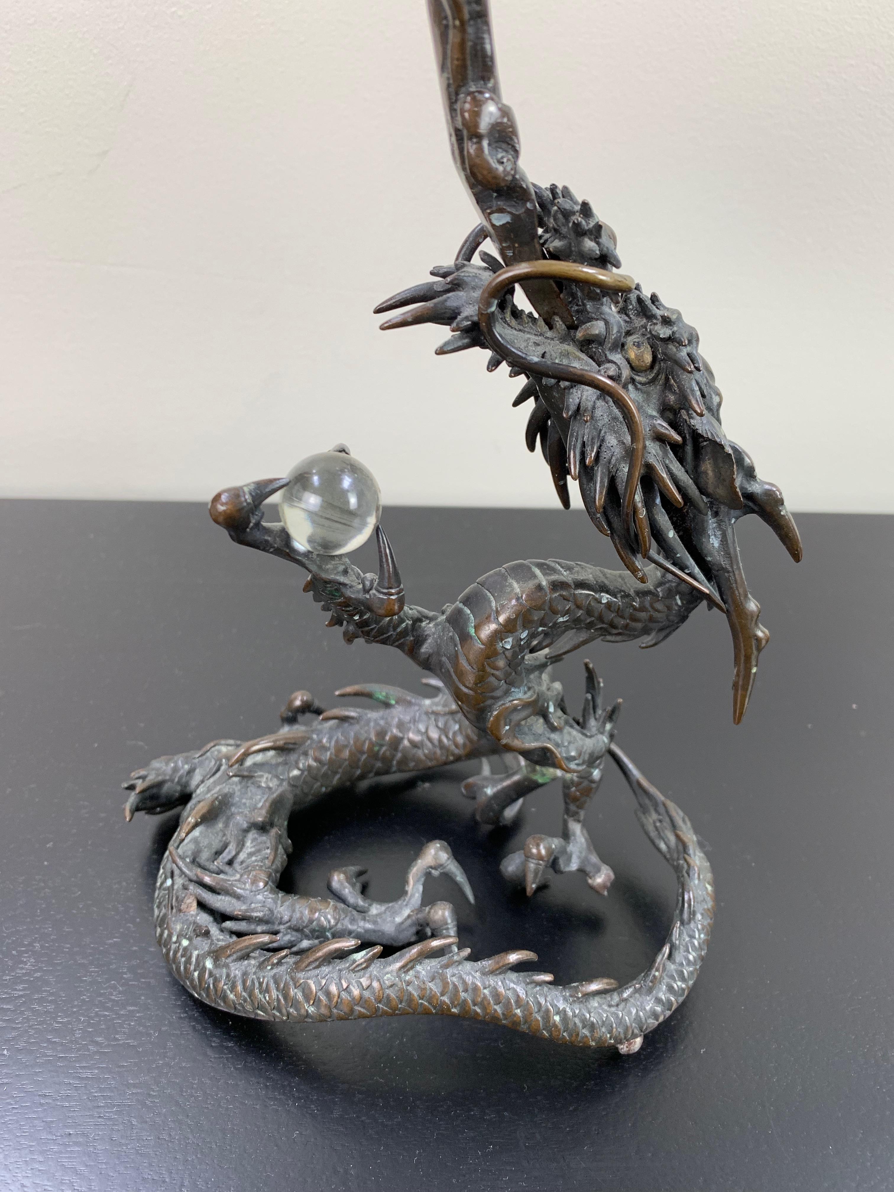 Asian Meiji Period Bronze Dragon Form Candelabrum a Pair For Sale