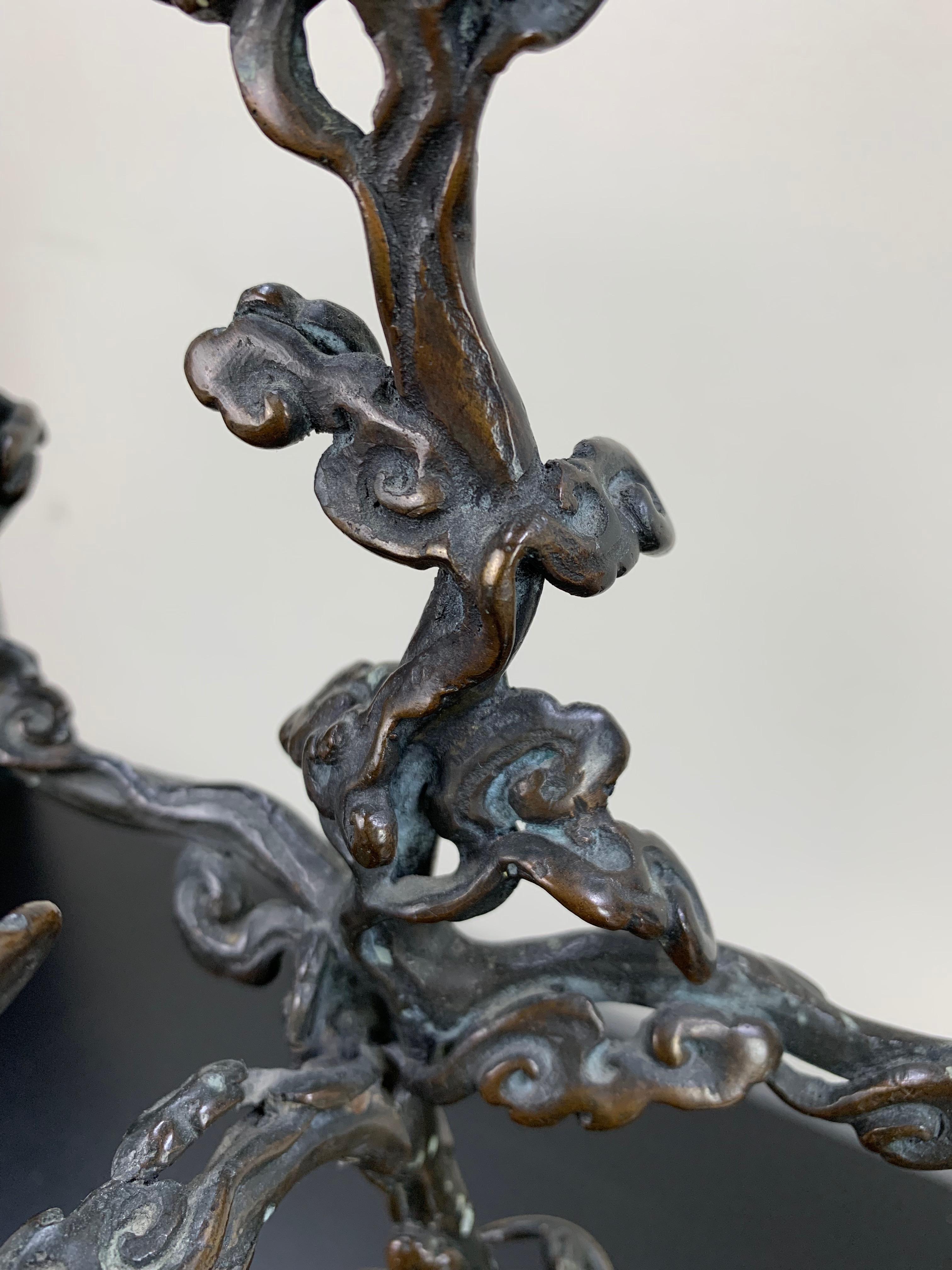 Meiji Period Bronze Dragon Form Candelabrum a Pair For Sale 2