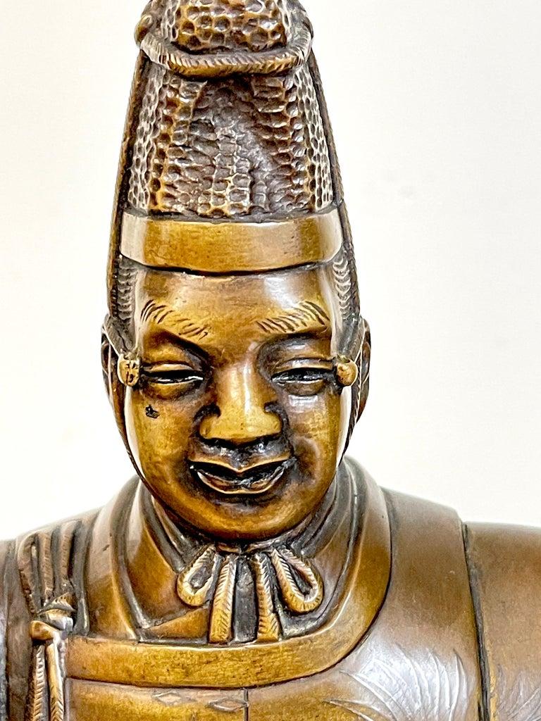 Meiji Period Bronze Figure of a Noh, With Mask For Sale 11