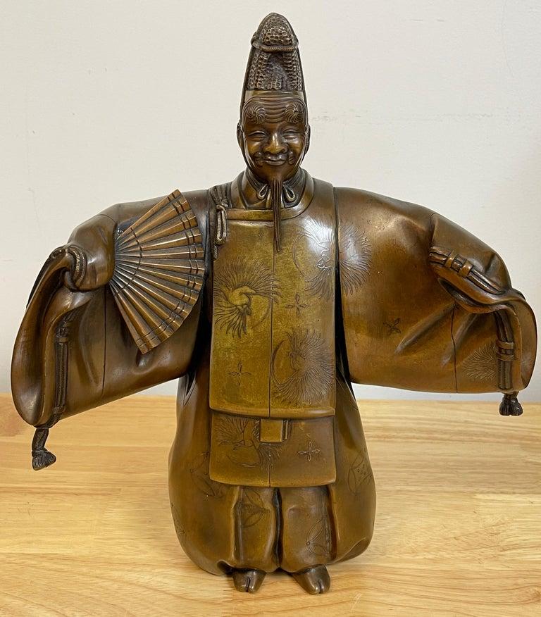 Meiji Period Bronze Figure of a Noh, With Mask For Sale 2