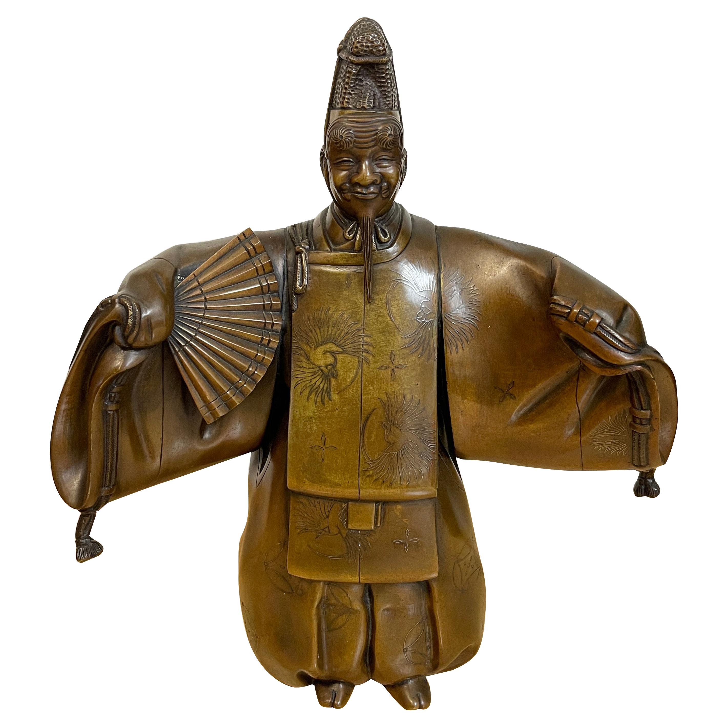 Meiji Period Bronze Figure of a Noh, with Mask