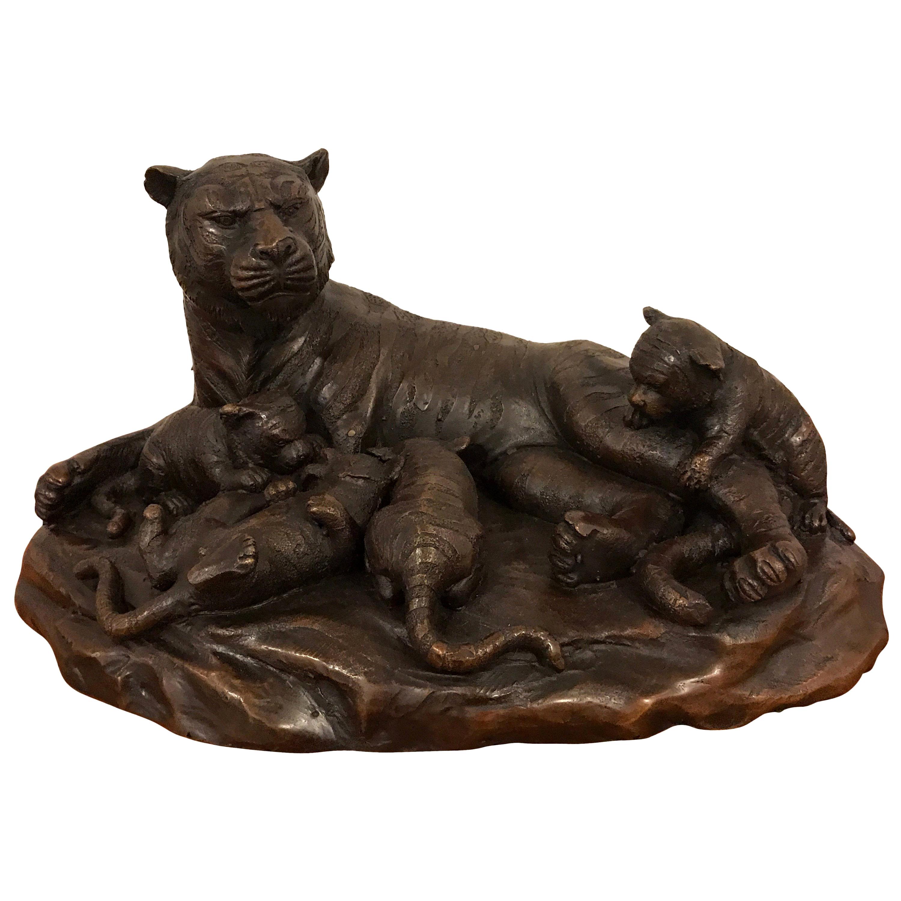 Meiji Period Bronze Grouping of Tigers For Sale