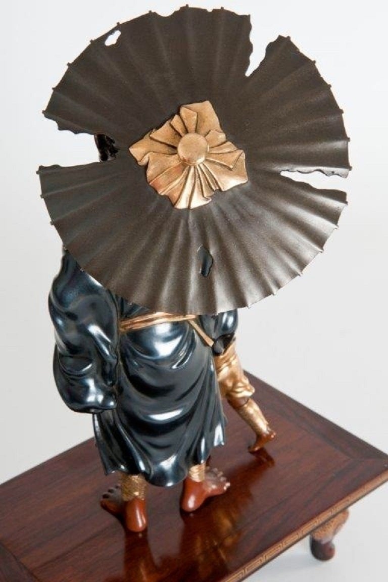 Meiji Period Bronze of an Oni Holding a Parasol In Good Condition For Sale In Lymington, Hampshire