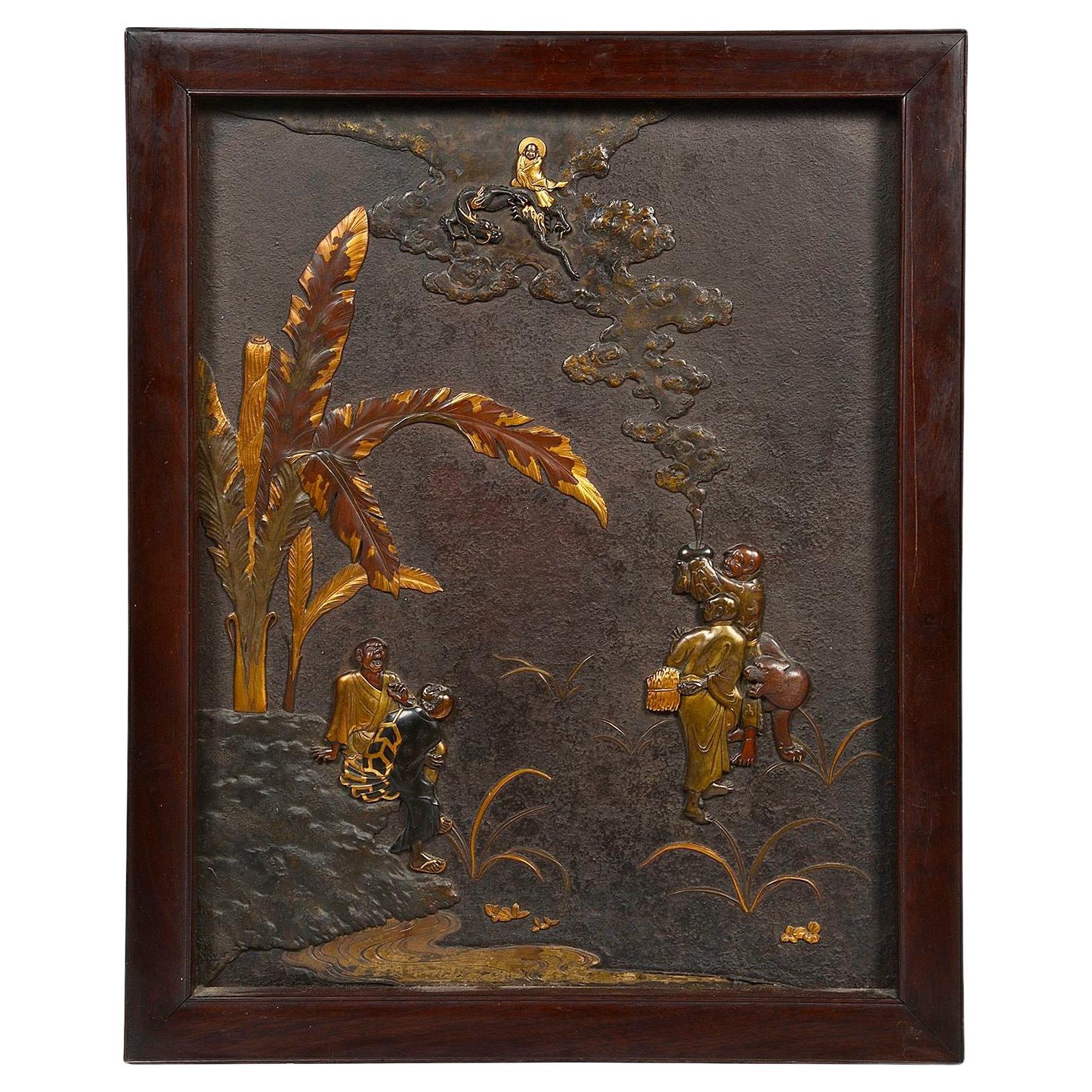 Plaque en bronze de la période Meiji. en vente