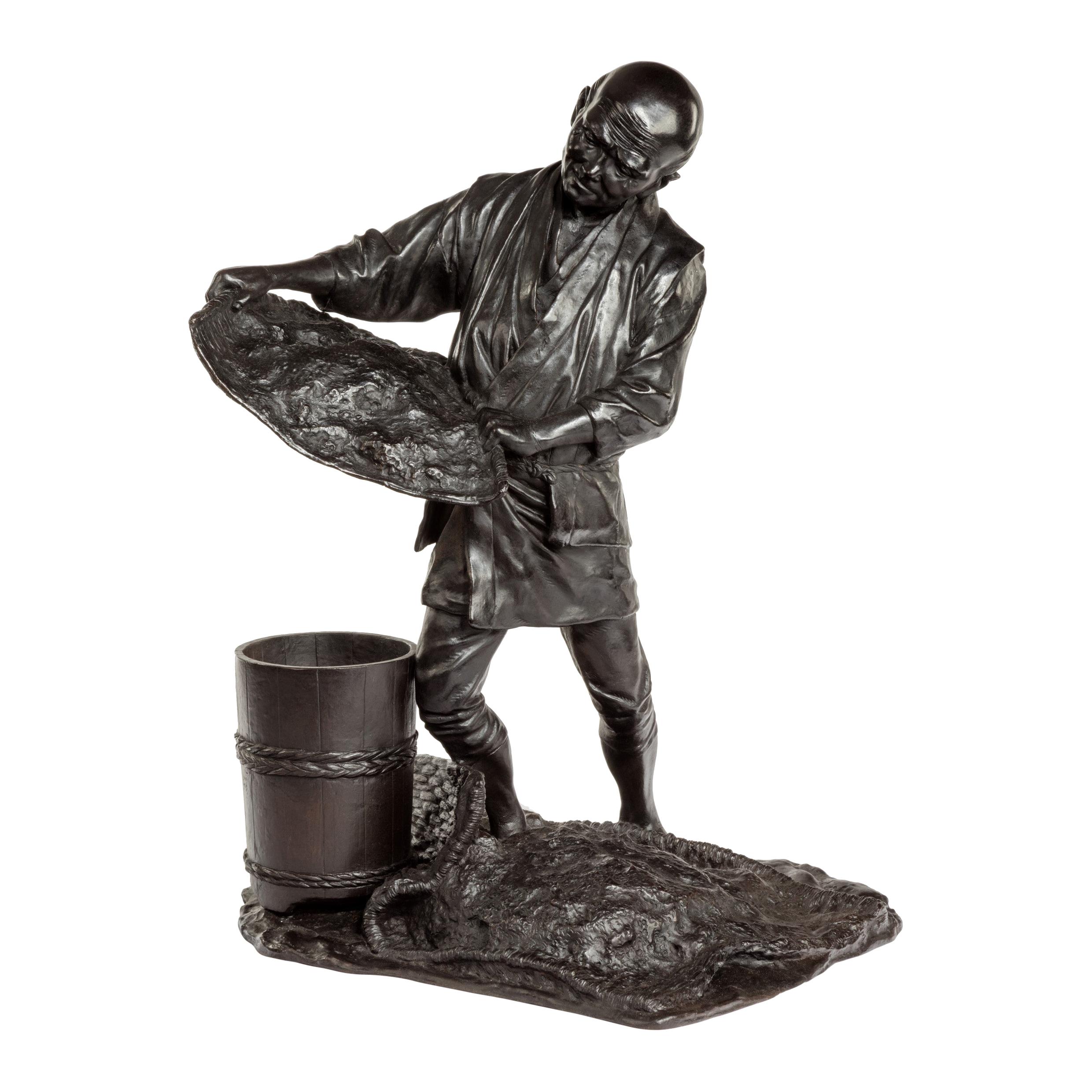 Meiji Period Bronze Sculpture of a Labourer