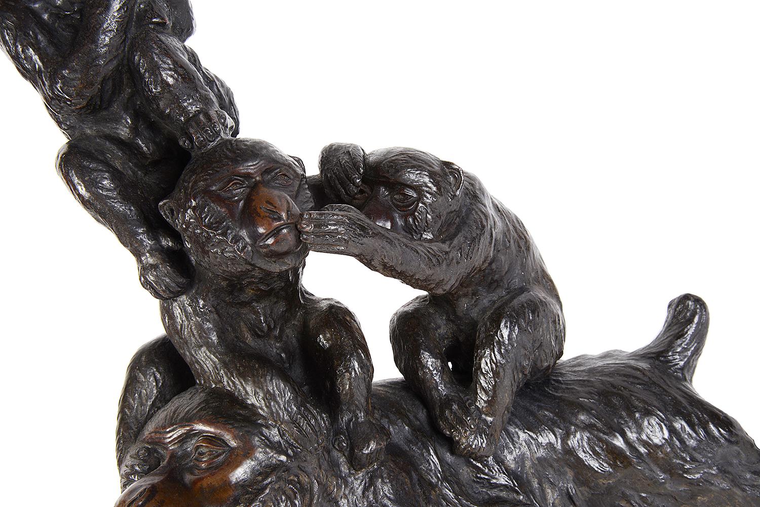 Japanese Meiji Period Bronze Study of Monkeys Playing / Lamp For Sale