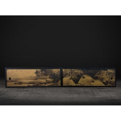Meiji Period Cabinet Doors: Quiet Village Landscape