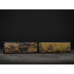 Meiji Period Cabinet Doors: Quiet Village Landscape