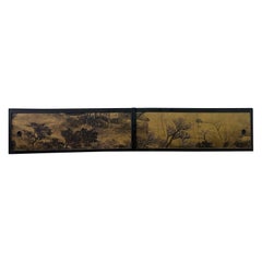 Meiji Period Cabinet Doors: Quiet Village Landscape