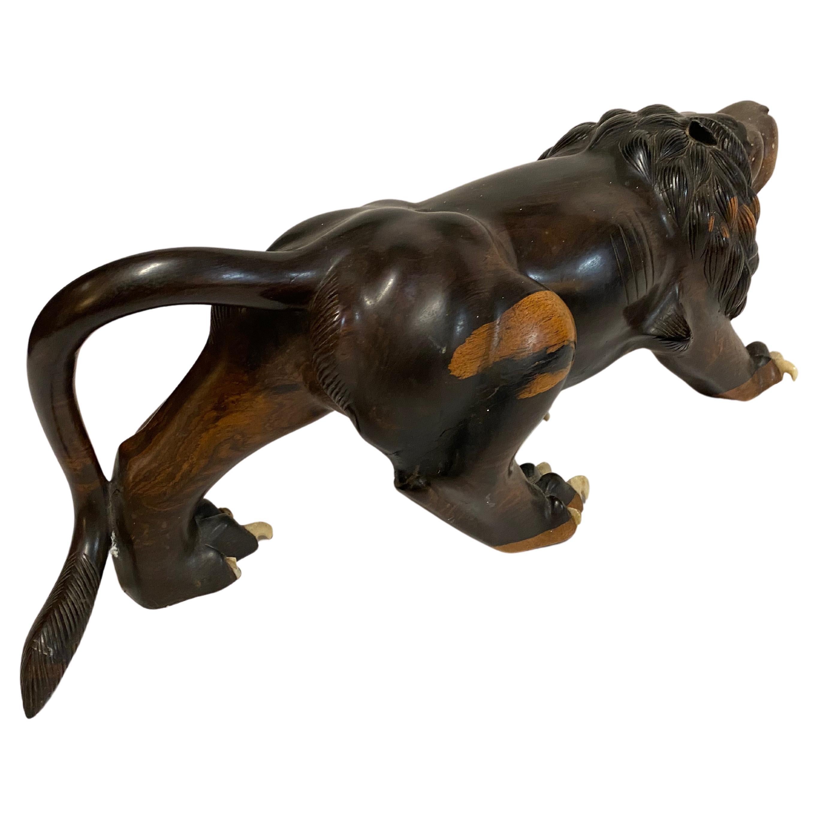 Japanese Meiji Period Carved Lion and Tiger For Sale