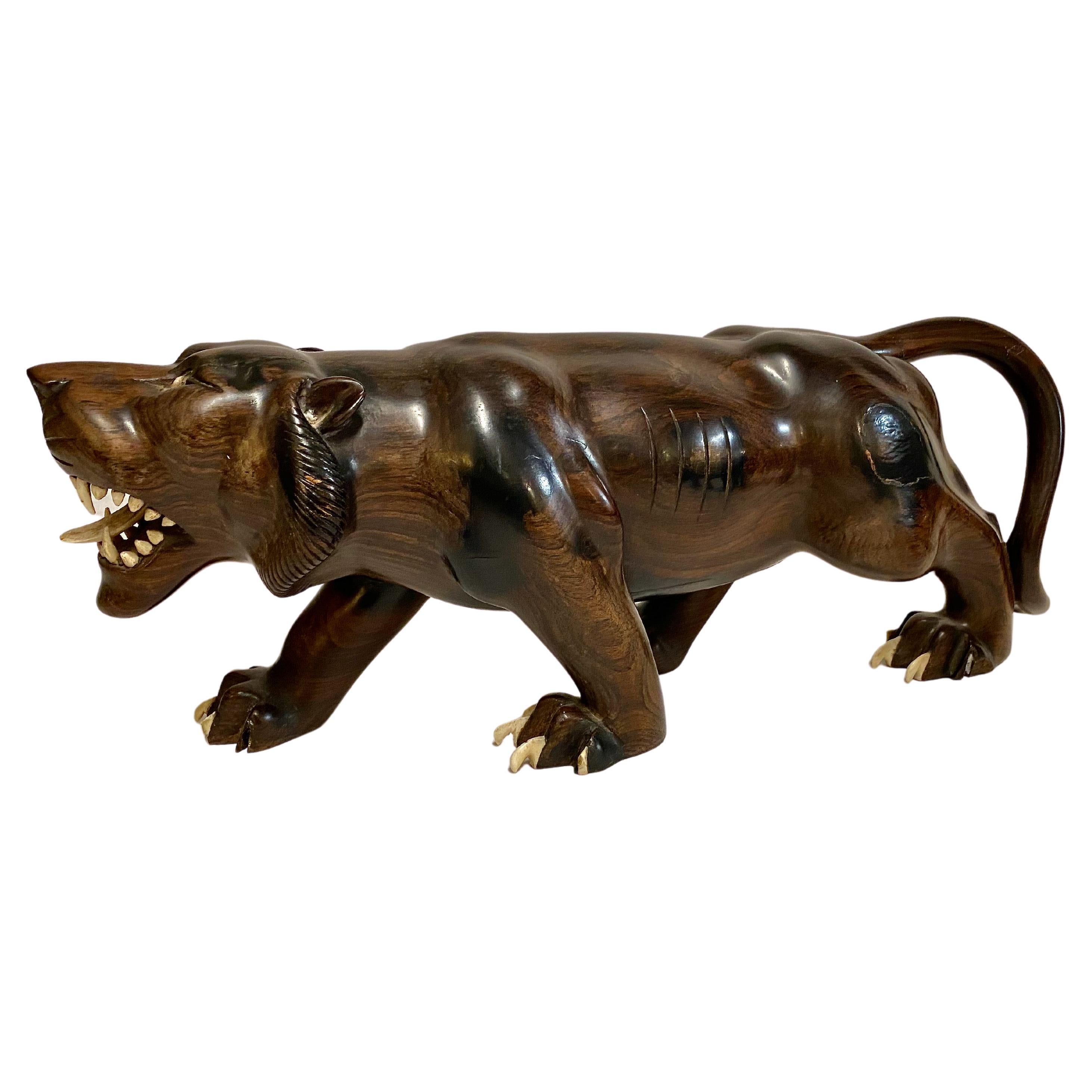 Bone Meiji Period Carved Lion and Tiger For Sale