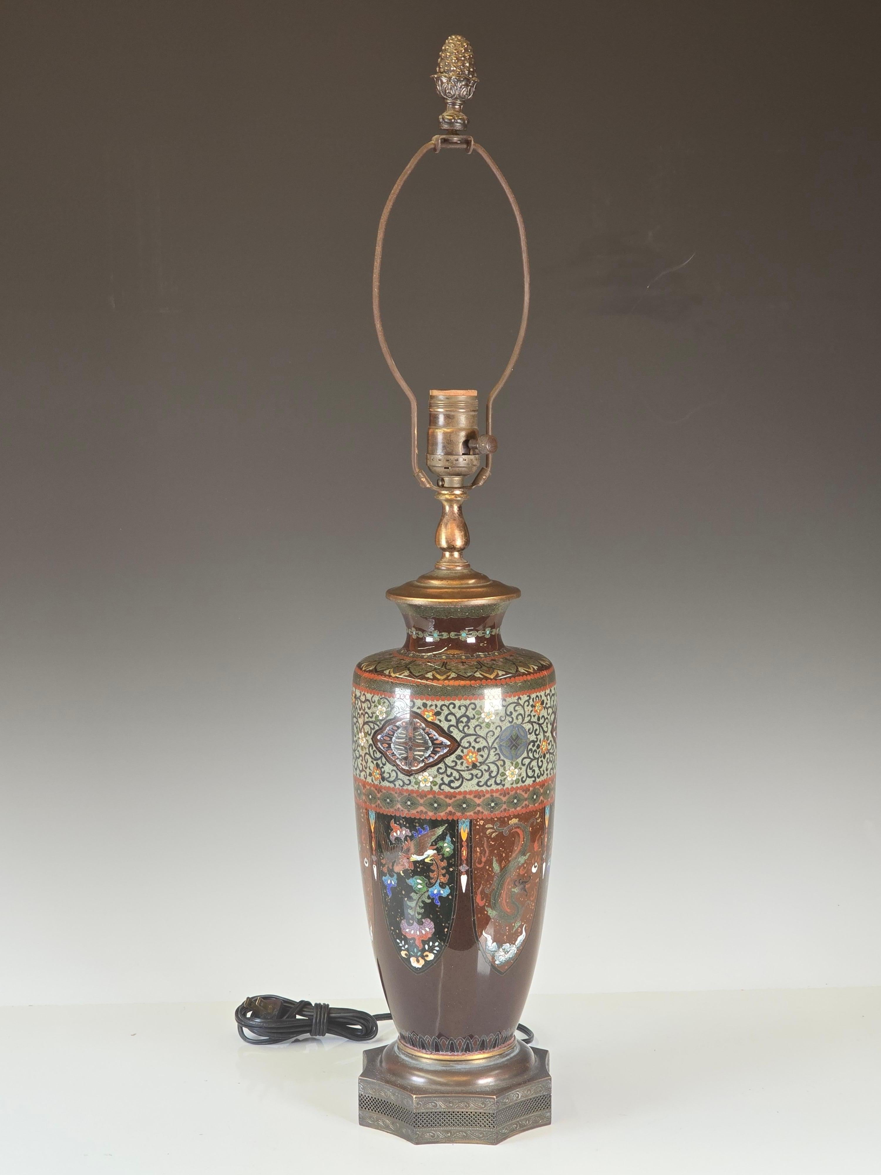 Japanese Meiji period Cloissone Lamp For Sale