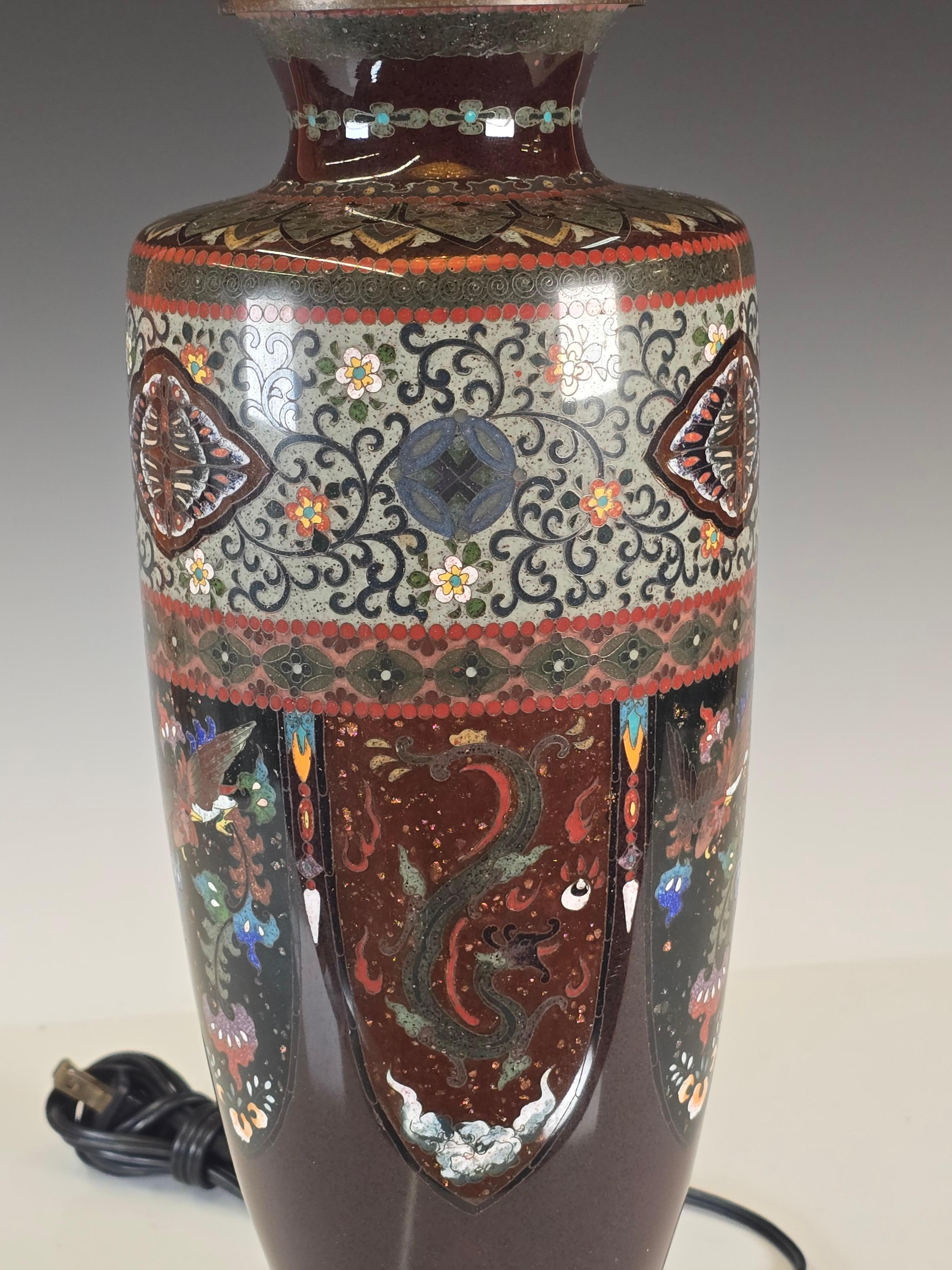 Enameled Meiji period Cloissone Lamp For Sale