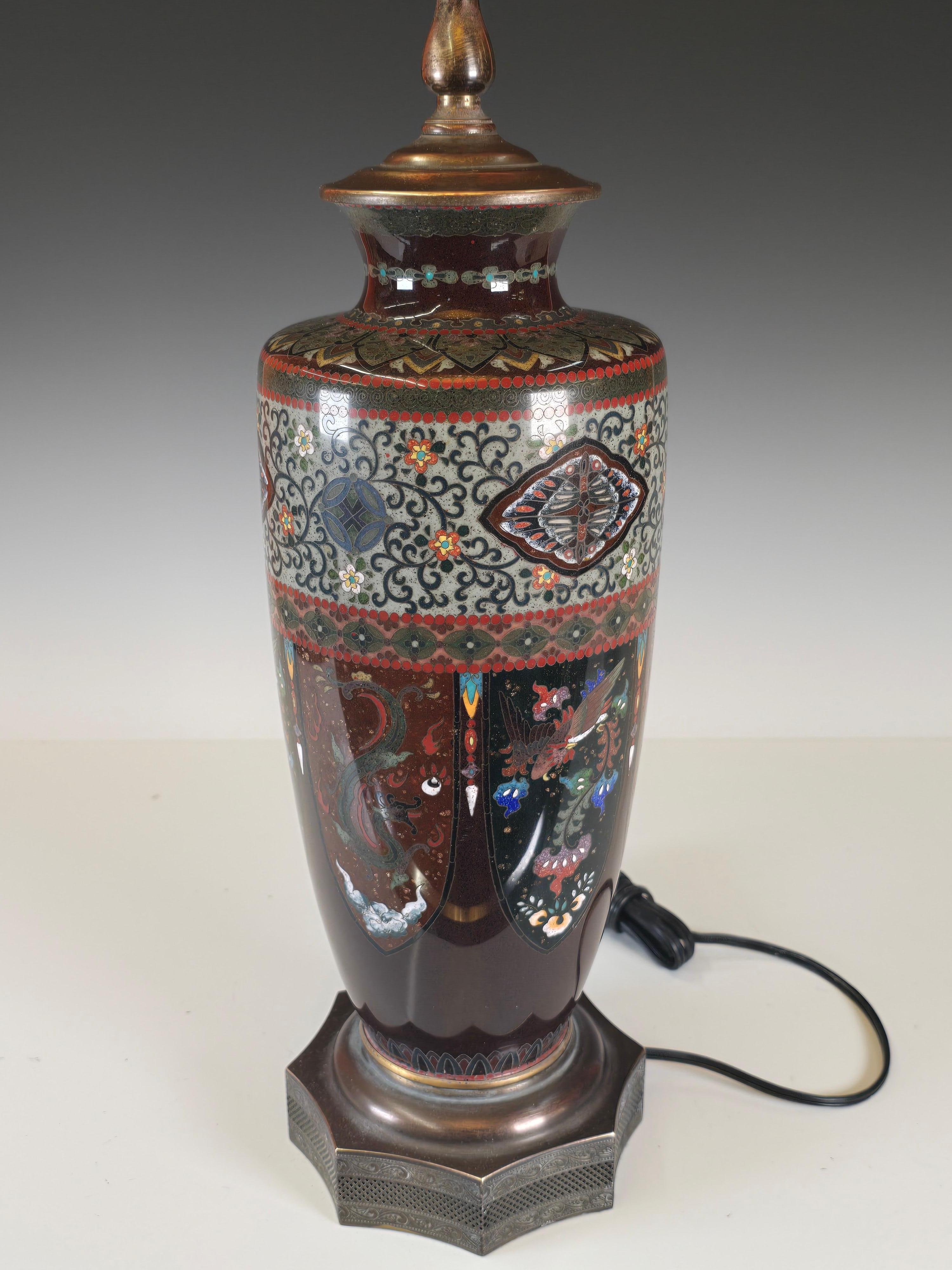 Brass Meiji period Cloissone Lamp For Sale