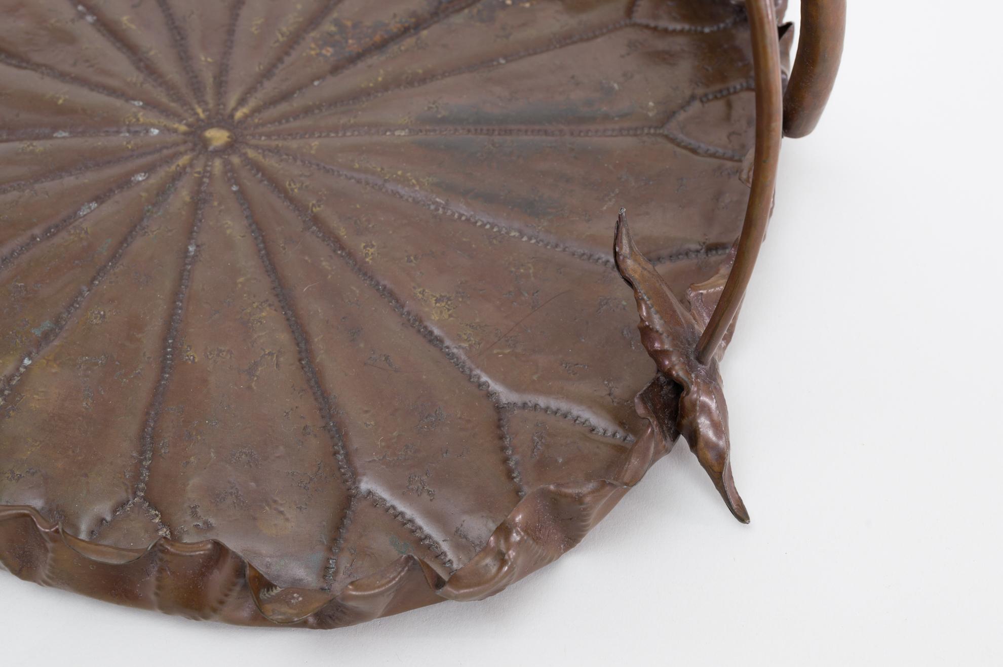 Hand-Crafted Meiji Period Copper Lotus Leaf Tray