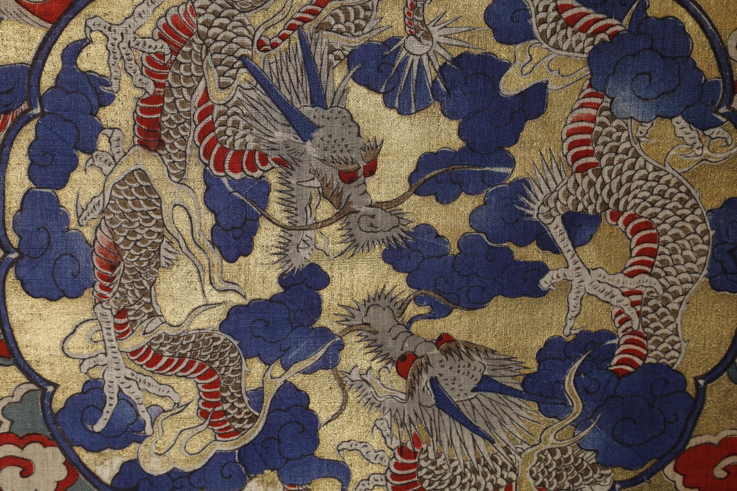19th Century Meiji Period Golden Dragon Zabuton Covers by Tanaka Rishichi For Sale