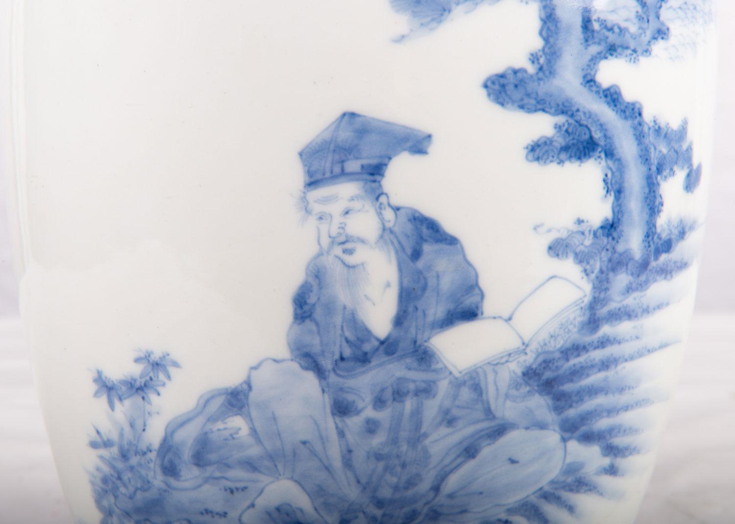 Japonisme Meiji Period Hirado Blue and White Vase For Sale
