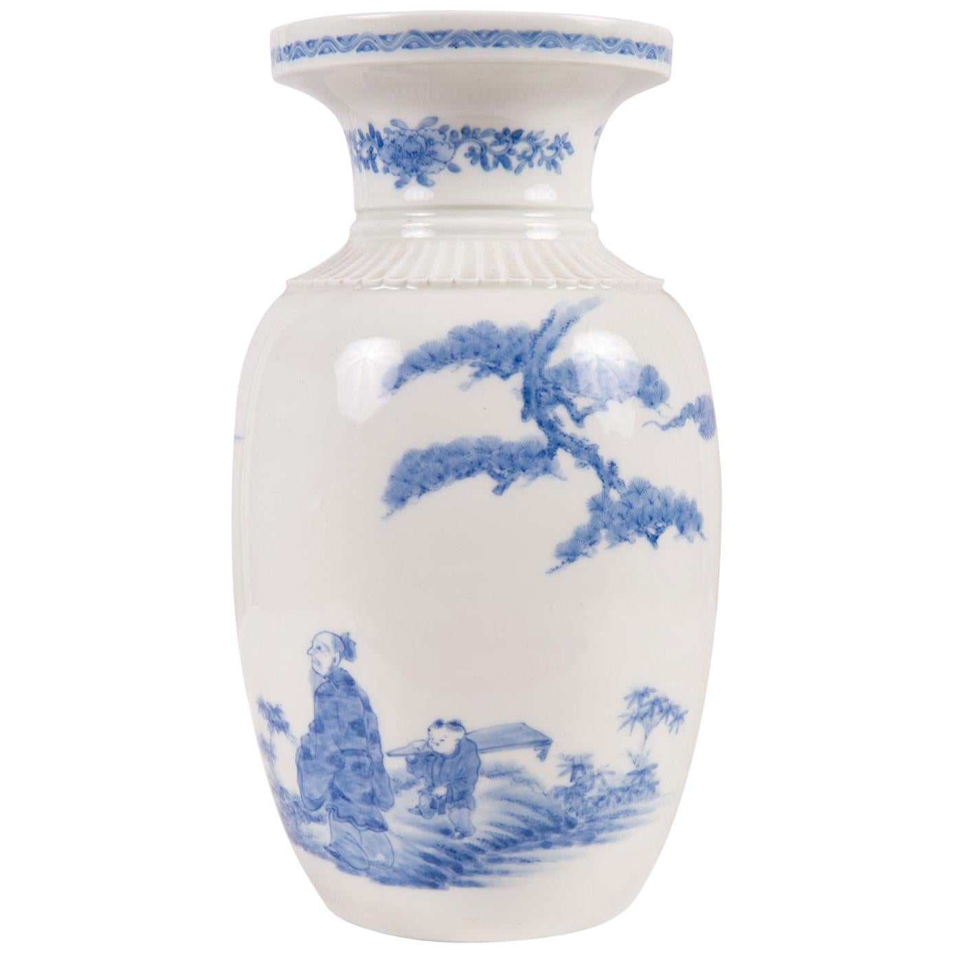 Meiji Period Hirado Blue and White Vase For Sale