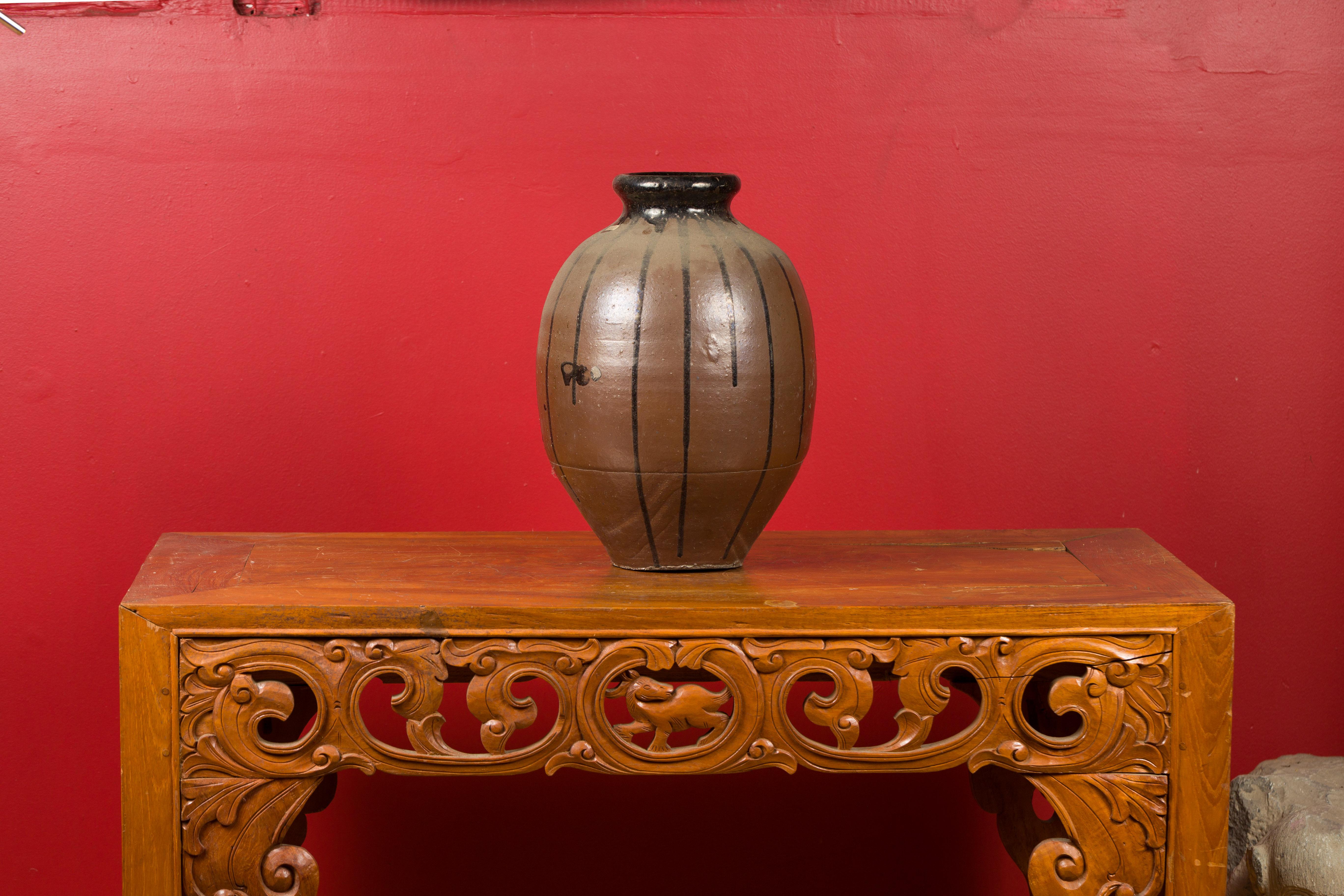 Meiji Period Japanese 19th Century Vase with Brown and Black Patina 1