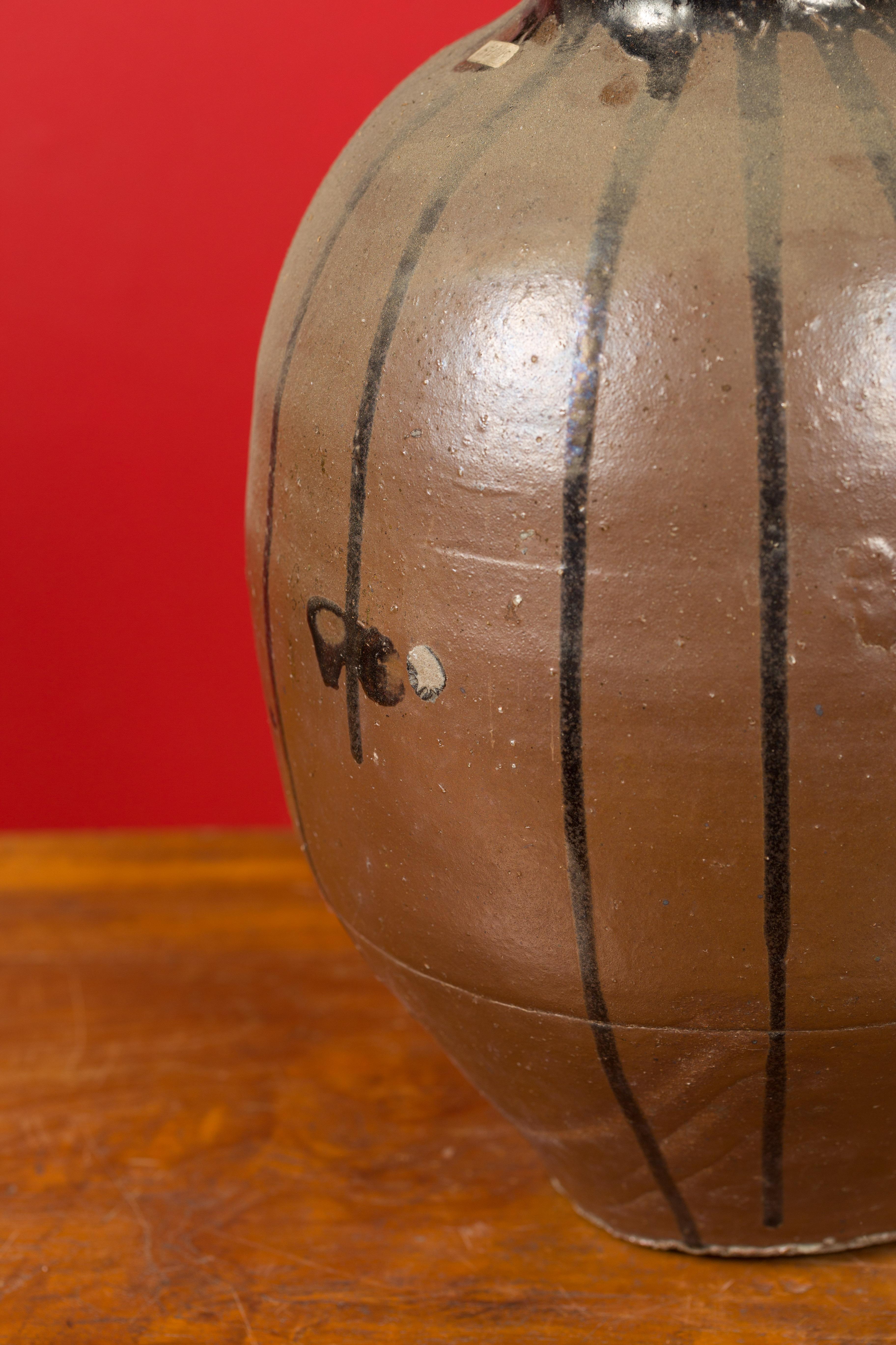 Meiji Period Japanese 19th Century Vase with Brown and Black Patina 2